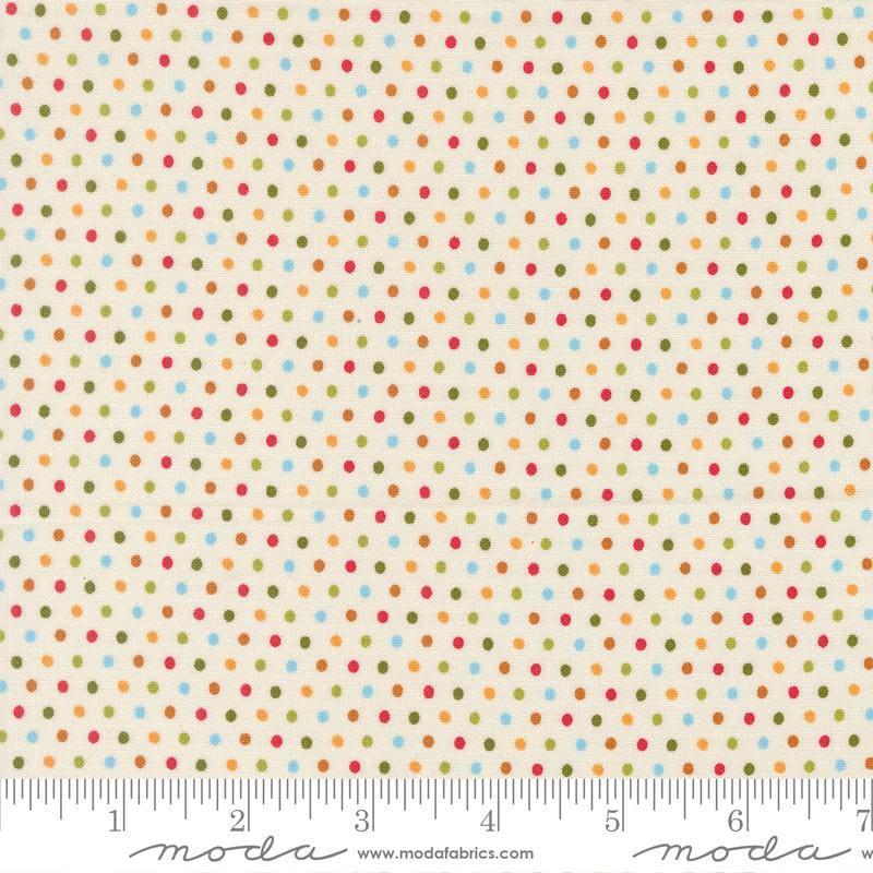 Image of Animal Park Fun Dots Dove quilting cotton fabric by Stacy Iest Hsu for Moda Fabrics. Features dots on a cream background. Cute Little Fabric Shop.