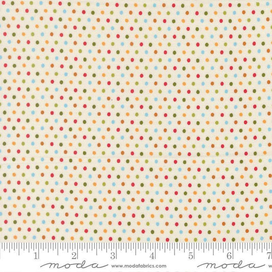 Image of Animal Park Fun Dots Dove quilting cotton fabric by Stacy Iest Hsu for Moda Fabrics. Features dots on a cream background. Cute Little Fabric Shop.