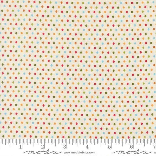 Image of Animal Park Fun Dots Dove quilting cotton fabric by Stacy Iest Hsu for Moda Fabrics. Features dots on a cream background. Cute Little Fabric Shop.