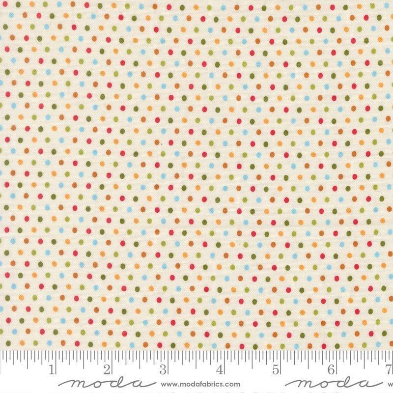 Image of Animal Park Fun Dots Dove quilting cotton fabric by Stacy Iest Hsu for Moda Fabrics. Features dots on a cream background. Cute Little Fabric Shop.