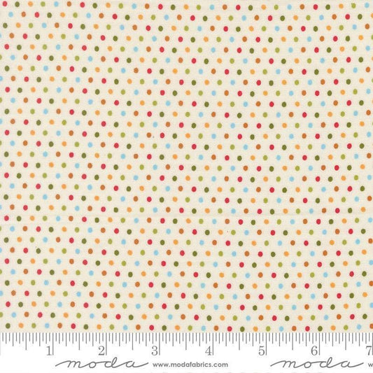 Image of Animal Park Fun Dots Dove quilting cotton fabric by Stacy Iest Hsu for Moda Fabrics. Features dots on a cream background. Cute Little Fabric Shop.