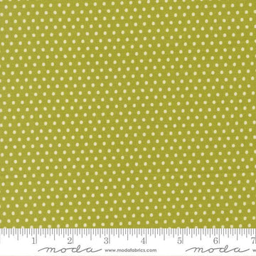 Image of Animal Park Fun Dots Iguana quilting cotton fabric by Stacy Iest Hsu for Moda Fabrics. Features dots on a green background. Cute Little Fabric Shop.