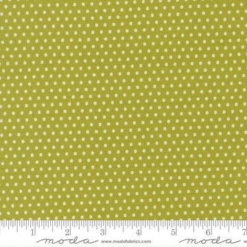 Image of Animal Park Fun Dots Iguana quilting cotton fabric by Stacy Iest Hsu for Moda Fabrics. Features dots on a green background. Cute Little Fabric Shop.
