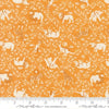 Image of Animal Park Fun Animal Crackers Canary quilting cotton fabric by Stacy Iest Hsu for Moda Fabrics. Features animals on an orange background. Cute Little Fabric Shop.