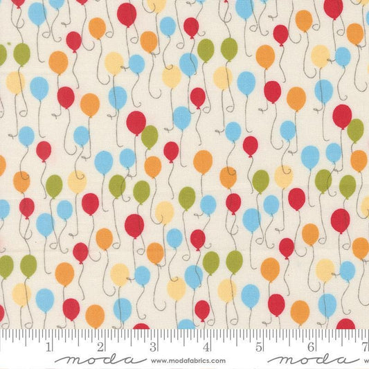 Image of Animal Park Fun Balloons Dove quilting cotton fabric by Stacy Iest Hsu for Moda Fabrics. Features balloons on a cream background. Cute Little Fabric Shop.
