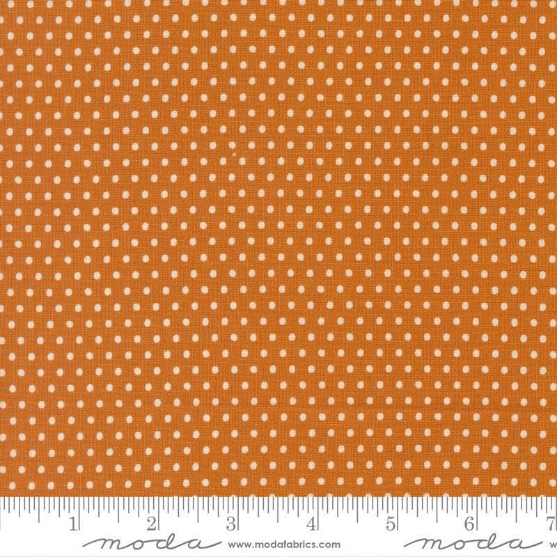 Image of Animal Park Fun Dots Tiger quilting cotton fabric by Stacy Iest Hsu for Moda Fabrics. Features dots on an orange background. Cute Little Fabric Shop.