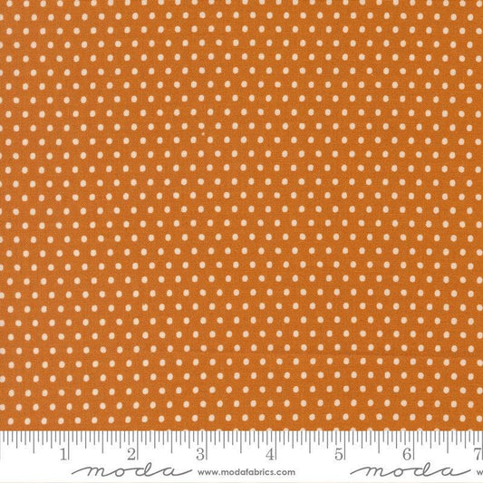 Image of Animal Park Fun Dots Tiger quilting cotton fabric by Stacy Iest Hsu for Moda Fabrics. Features dots on an orange background. Cute Little Fabric Shop.