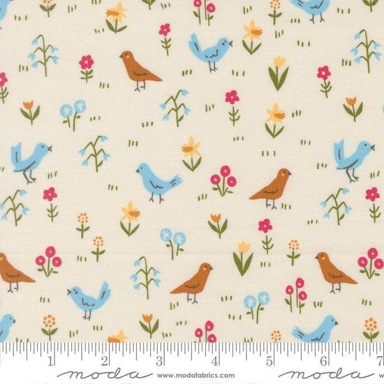 Image of Animal Park Fun Birds Dove quilting cotton fabric by Stacy Iest Hsu for Moda Fabrics. Features animals on a cream background. Cute Little Fabric Shop.