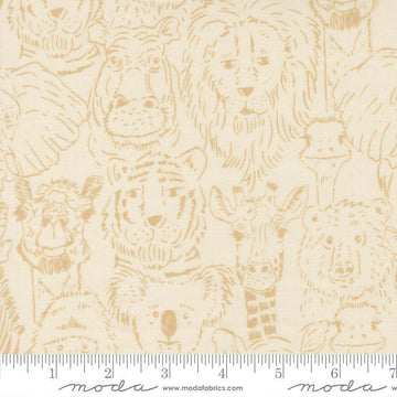 Image of Animal Park Fun Animals Dove Natural quilting cotton fabric by Stacy Iest Hsu for Moda Fabrics. Features animals on a cream background. Cute Little Fabric Shop.