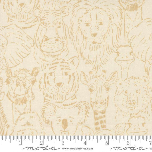 Image of Animal Park Fun Animals Dove Natural quilting cotton fabric by Stacy Iest Hsu for Moda Fabrics. Features animals on a cream background. Cute Little Fabric Shop.