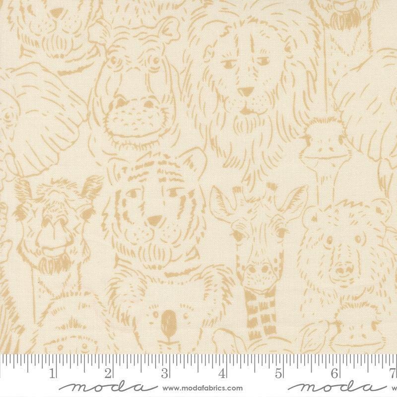 Image of Animal Park Fun Animals Dove Natural quilting cotton fabric by Stacy Iest Hsu for Moda Fabrics. Features animals on a cream background. Cute Little Fabric Shop.