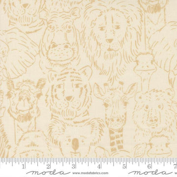 Image of Animal Park Fun Animals Dove Natural quilting cotton fabric by Stacy Iest Hsu for Moda Fabrics. Features animals on a cream background. Cute Little Fabric Shop.