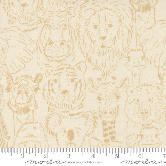 Image of Animal Park Fun Animals Dove Natural quilting cotton fabric by Stacy Iest Hsu for Moda Fabrics. Features animals on a cream background. Cute Little Fabric Shop.