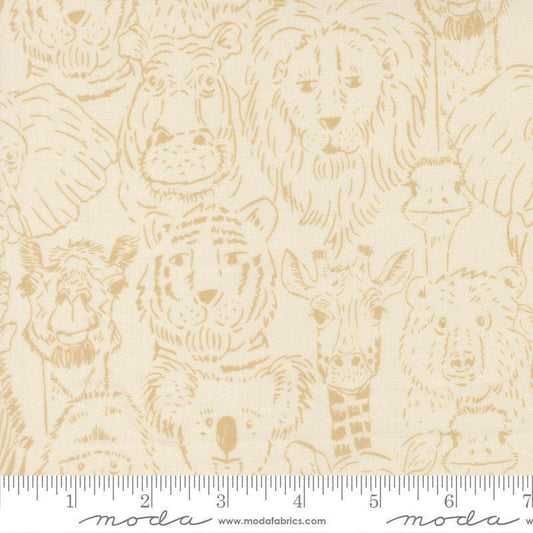 Image of Animal Park Fun Animals Dove Natural quilting cotton fabric by Stacy Iest Hsu for Moda Fabrics. Features animals on a cream background. Cute Little Fabric Shop.