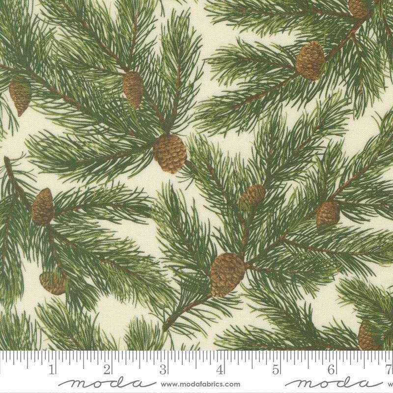Image of Wild Blue Yonder Pine Needles Cloud quilting cotton fabric by Moda Fabrics. Features pine needles on a cream background. Cute Little Fabric Shop.