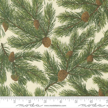 Image of Wild Blue Yonder Pine Needles Cloud quilting cotton fabric by Moda Fabrics. Features pine needles on a cream background. Cute Little Fabric Shop.