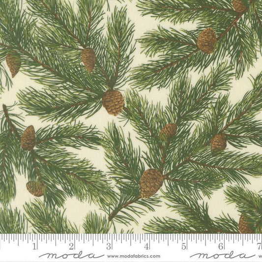 Image of Wild Blue Yonder Pine Needles Cloud quilting cotton fabric by Moda Fabrics. Features pine needles on a cream background. Cute Little Fabric Shop.