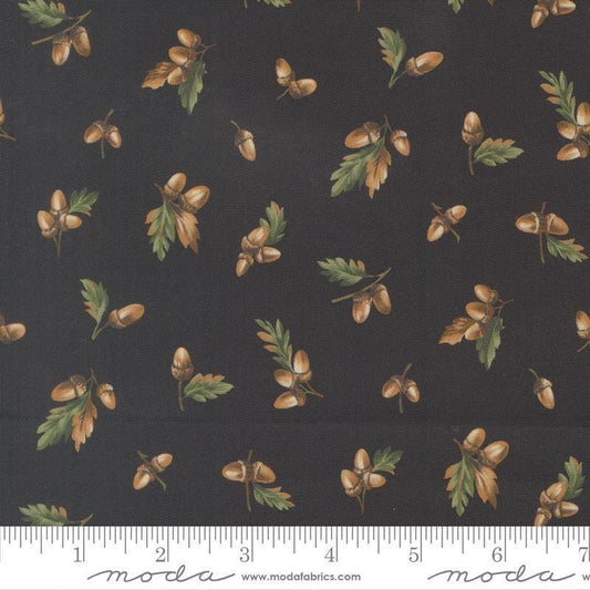 Image of Wild Blue Yonder Acorn Midnight quilting cotton fabric by Moda Fabrics. Features acorns on a blue background. Cute Little Fabric Shop.