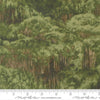 Image of Wild Blue Yonder Foliage Pine quilting cotton fabric by Moda Fabrics. Features trees on a green background. Cute Little Fabric Shop.