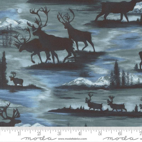 Image of Wild Blue Yonder Silhouettes Sky quilting cotton fabric by Moda Fabrics. Features animals on a blue background. Cute Little Fabric Shop.