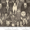Image of The Henhouse Barnyard Iron quilting cotton fabric by Gingiber for Moda Fabrics. Features farm animals on a black background. Cute Little Fabric Shop.