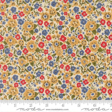 Image of The Henhouse Calico Tomato quilting cotton fabric by Gingiber for Moda Fabrics. Features flowers on a cream background. Cute Little Fabric Shop.