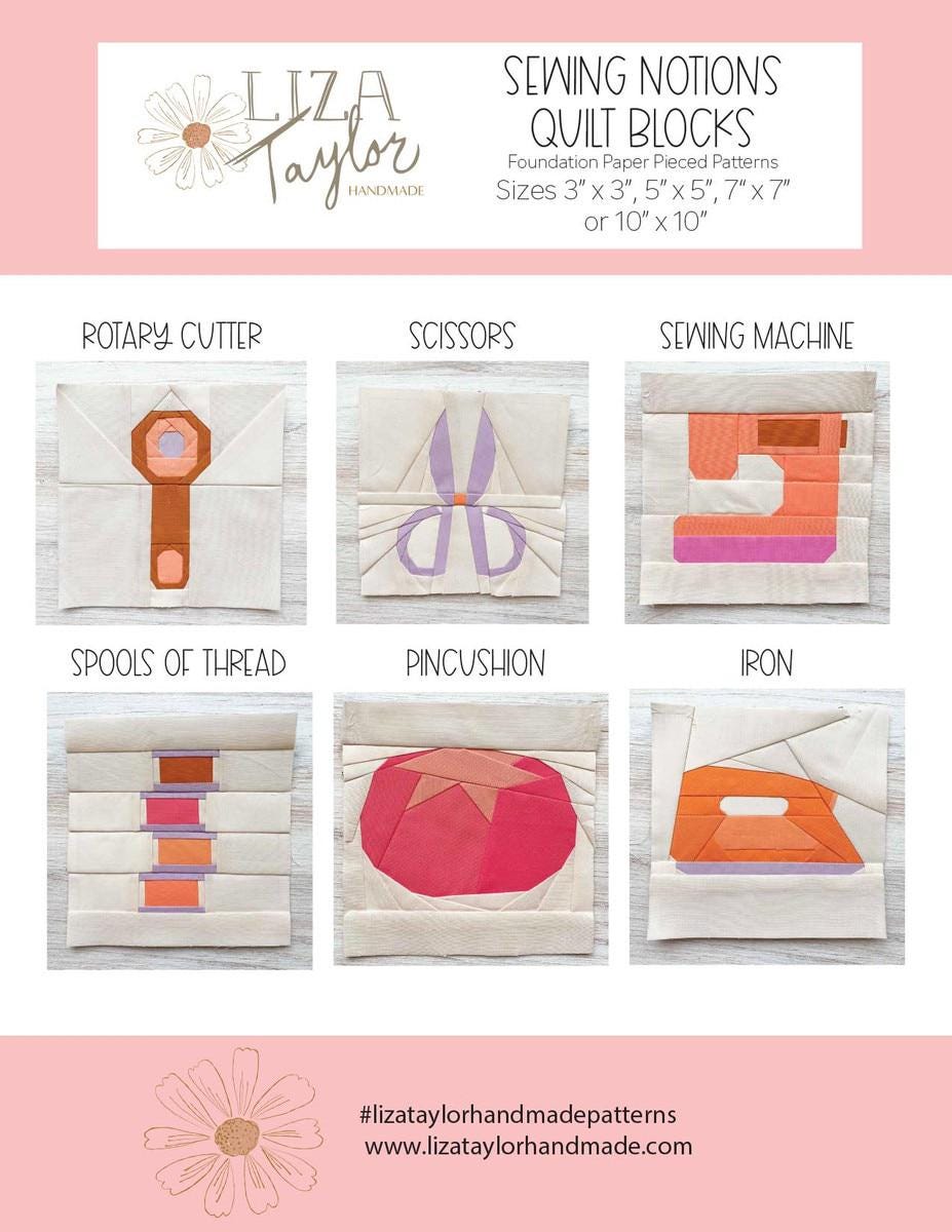 SALE Handmade Sewing Notions Quilt Blocks PATTERN - Liza Taylor - Rile ...