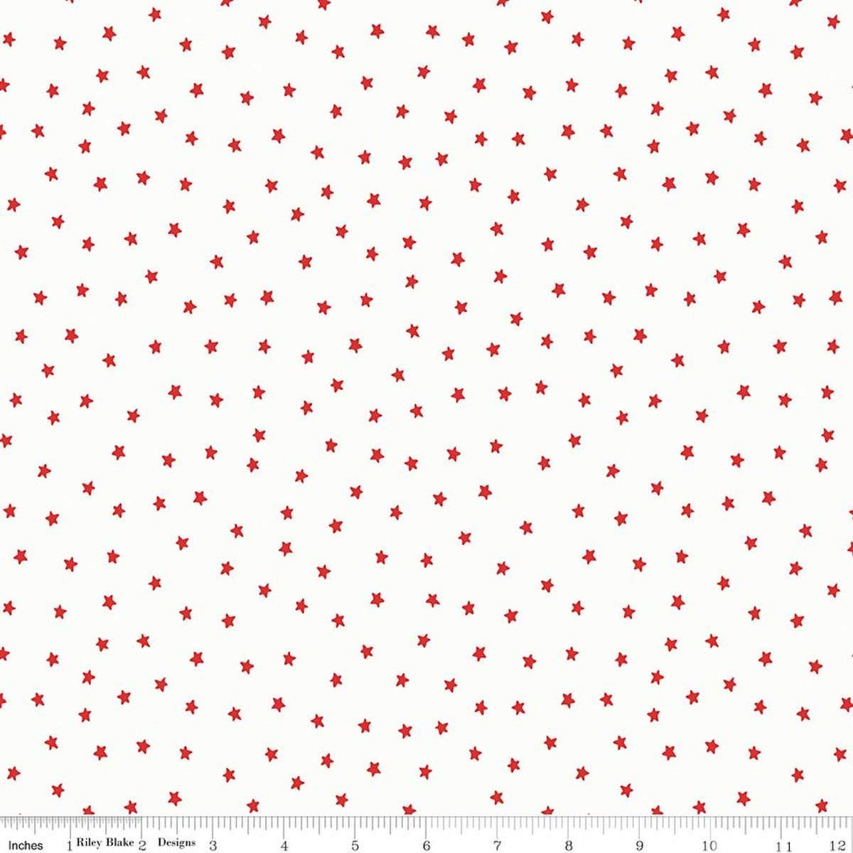 Image of Sew America Star Toss White quilting cotton fabric by J. Wecker Frisch for Riley Blake Designs. Features vintage American stars on a white background. Cute Little Fabric Shop.