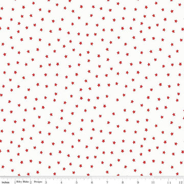 Image of Sew America Star Toss White quilting cotton fabric by J. Wecker Frisch for Riley Blake Designs. Features vintage American stars on a white background. Cute Little Fabric Shop.