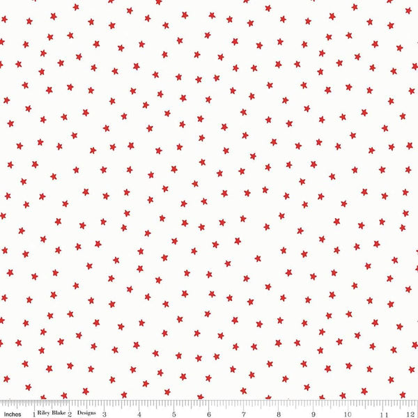 Image of Sew America Star Toss White quilting cotton fabric by J. Wecker Frisch for Riley Blake Designs. Features vintage American stars on a white background. Cute Little Fabric Shop.