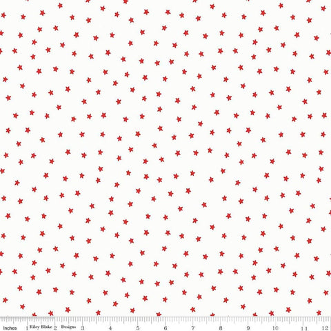 Image of Sew America Star Toss White quilting cotton fabric by J. Wecker Frisch for Riley Blake Designs. Features vintage American stars on a white background. Cute Little Fabric Shop.