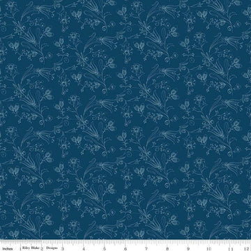 Image of Sew America Flower Vines Blue quilting cotton fabric by J. Wecker Frisch for Riley Blake Designs. Features vintage American flowers on a blue background. Cute Little Fabric Shop.