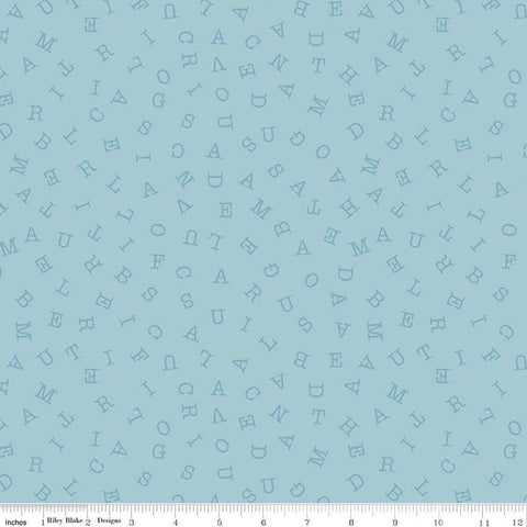 Image of Sew America Word Search Blue quilting cotton fabric by J. Wecker Frisch for Riley Blake Designs. Features vintage American letters on a blue background. Cute Little Fabric Shop.