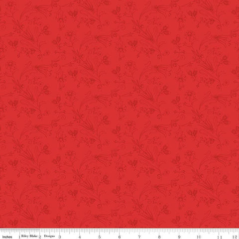 Image of Sew America Flower Vines Red quilting cotton fabric by J. Wecker Frisch for Riley Blake Designs. Features vintage American flowers on a red background. Cute Little Fabric Shop.