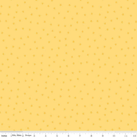Image of Sew America Star Toss Yellow quilting cotton fabric by J. Wecker Frisch for Riley Blake Designs. Features vintage American stars on a yellow background. Cute Little Fabric Shop.