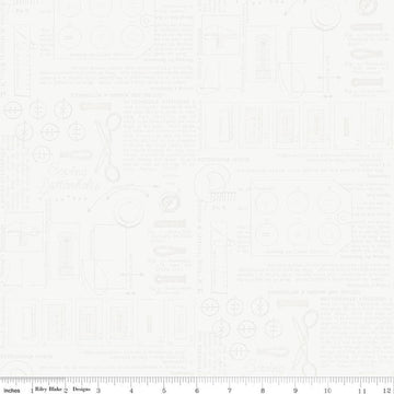 Image of Sew America Sewing Notes White quilting cotton fabric by J. Wecker Frisch for Riley Blake Designs. Features vintage American sewing notes on a white background. Cute Little Fabric Shop.