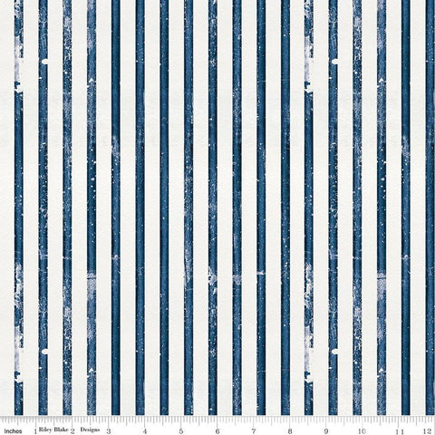 Image of Sew America Faded Stripes Blue quilting cotton fabric by J. Wecker Frisch for Riley Blake Designs. Features vintage American stripes on a blue background. Cute Little Fabric Shop.