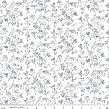 Image of Sew America Flower Vines White quilting cotton fabric by J. Wecker Frisch for Riley Blake Designs. Features vintage American flowers on a white background. Cute Little Fabric Shop.