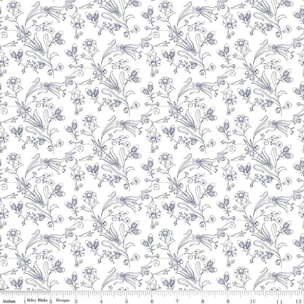 Image of Sew America Flower Vines White quilting cotton fabric by J. Wecker Frisch for Riley Blake Designs. Features vintage American flowers on a white background. Cute Little Fabric Shop.
