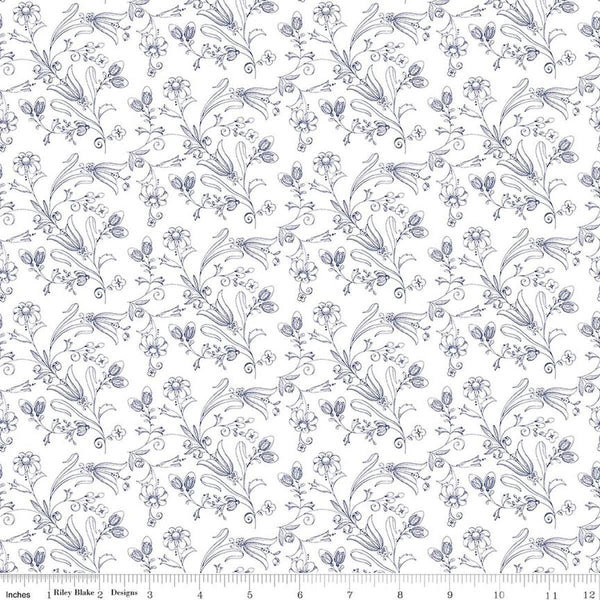 Image of Sew America Flower Vines White quilting cotton fabric by J. Wecker Frisch for Riley Blake Designs. Features vintage American flowers on a white background. Cute Little Fabric Shop.