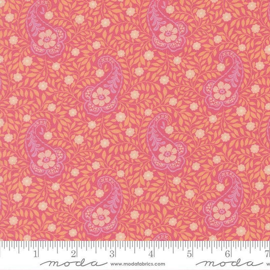 Image of Cannon Beach Paisley Chrysanthemum quilting cotton fabric by Crystal Manning for Moda Fabrics. Features paisley on an orange background. Cute Little Fabric Shop.