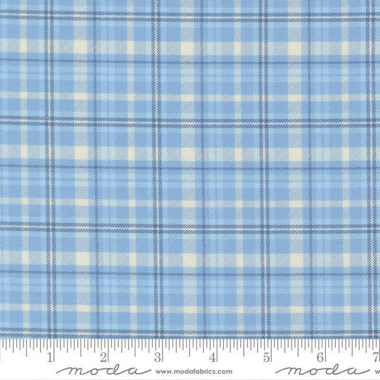 Image of Cannon Beach Plaid Sky quilting cotton fabric by Crystal Manning for Moda Fabrics. Features plaid on a blue background. Cute Little Fabric Shop.