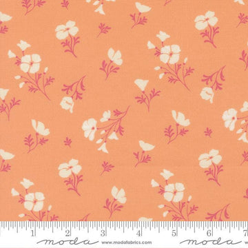 Image of Cannon Beach Astoria Peach quilting cotton fabric by Crystal Manning for Moda Fabrics. Features flowers on an orange background. Cute Little Fabric Shop.