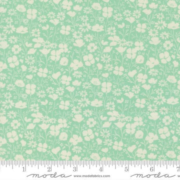 Image of Cannon Beach Blooms Pond quilting cotton fabric by Crystal Manning for Moda Fabrics. Features flowers on a green background. Cute Little Fabric Shop.