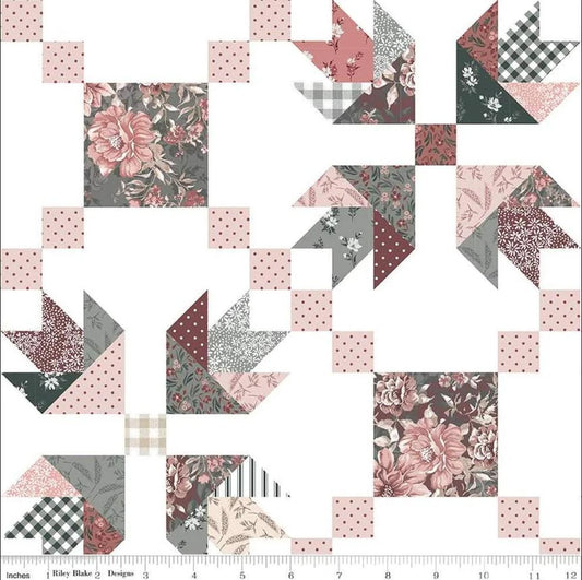 10" End of Bolt - A Walk on the Prairie Chain Cheater C15239 White - Riley Blake Designs - Tulip Block - Quilting Cotton Fabric