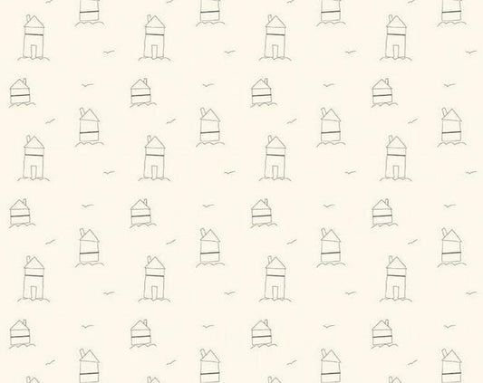 33" End of Bolt - Hush Hush Homemade C11162 - Riley Blake Designs - Low Volume Outlined Houses Cream - Quilting Cotton Fabric