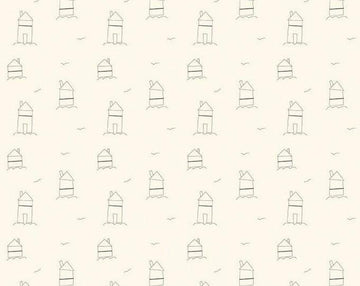 Fat Quarter End of Bolt - Hush Hush Homemade C11162 - Riley Blake Designs - Low Volume Outlined Houses Cream - Quilting Cotton Fabric