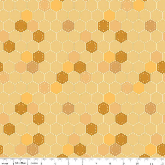 18" End of Bolt - DEAL Daisy Fields Honeycomb C12481 Honey by Riley Blake Designs - Geometric Hexagons Hexies - Quilting Cotton Fabric