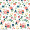 25" End of Bolt - DEAL Sew Much Fun Main C12450 White by Riley Blake Designs - Floral Flowers Pin Dots - Quilting Cotton Fabric