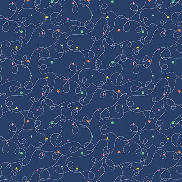 22" End of Bolt - CLEARANCE Effervescence Squiggles C13732 Navy by Riley Blake - Loops Geometric Shapes - Quilting Cotton Fabric